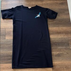 NWT Navy Blue Midi T-Shirt Dress with Bird Embroidery